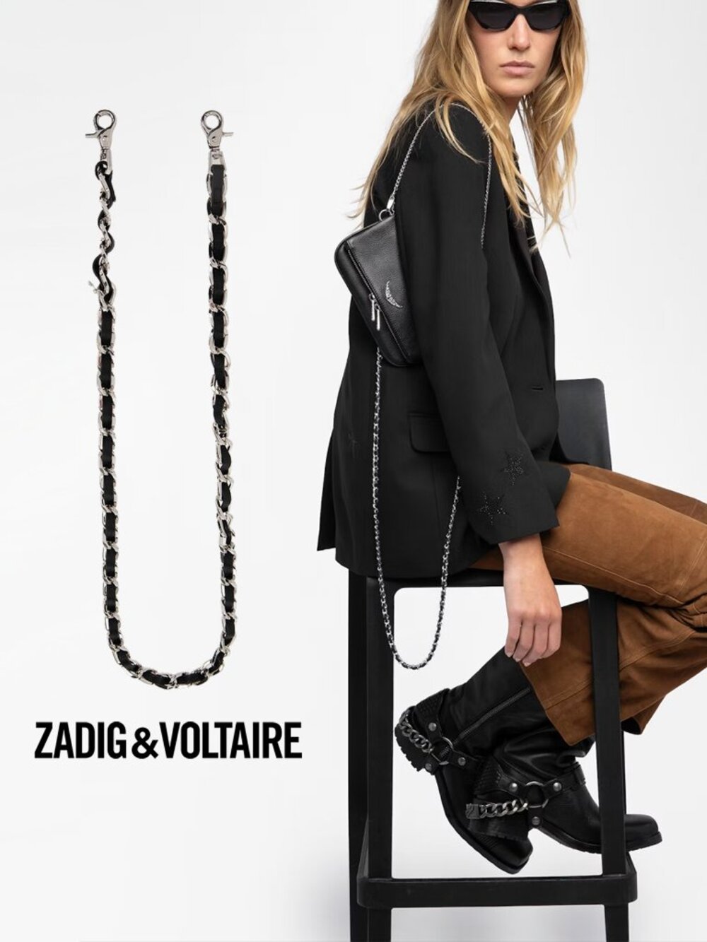 Zadig & Voltaire Women's Chain & Grained Leather Strap - Picture 1 of 6